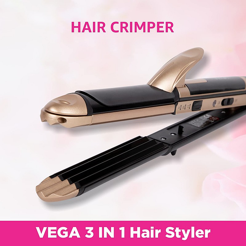 VEGA 3 in 1 Hair Styler, Straightener, Curler  And Crimper (VHSCC-01) Black