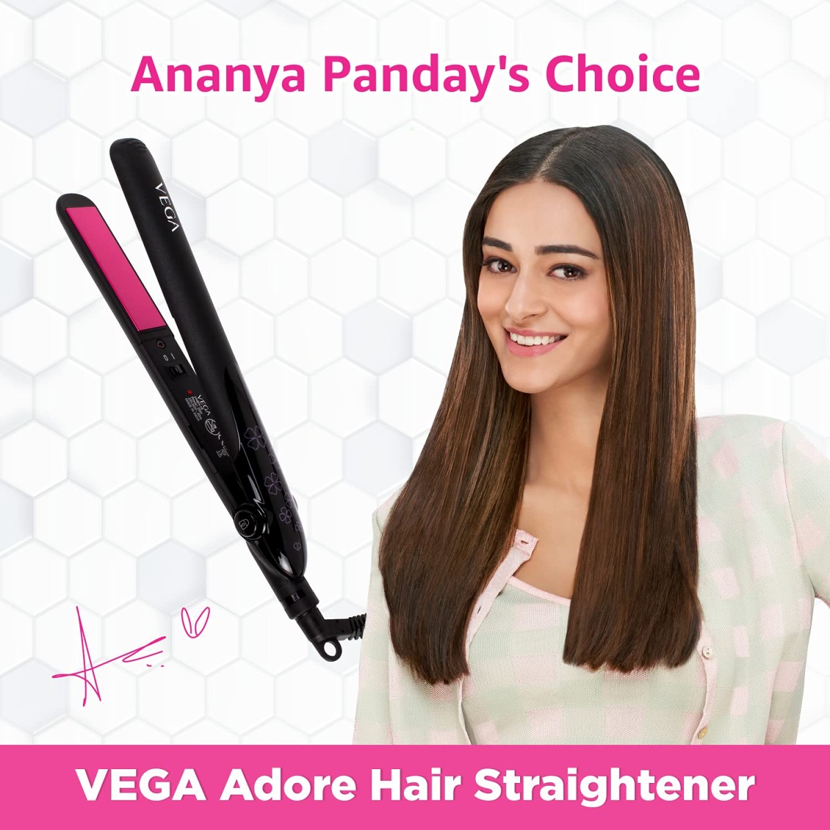 VEGA Adore Hair Straightener with Ceramic Coated Plates & Quick Heat-Up (VHSH-18), Color May Vary, (Made In India)