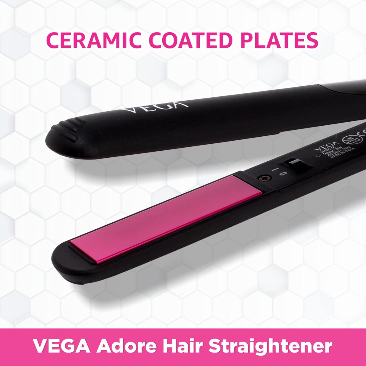 VEGA Adore Hair Straightener with Ceramic Coated Plates & Quick Heat-Up (VHSH-18), Color May Vary, (Made In India)