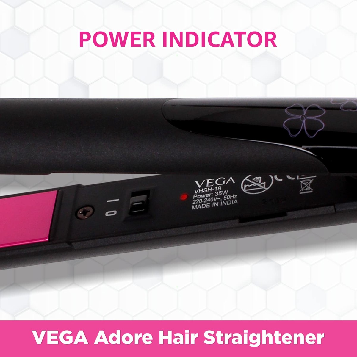 VEGA Adore Hair Straightener with Ceramic Coated Plates & Quick Heat-Up (VHSH-18), Color May Vary, (Made In India)