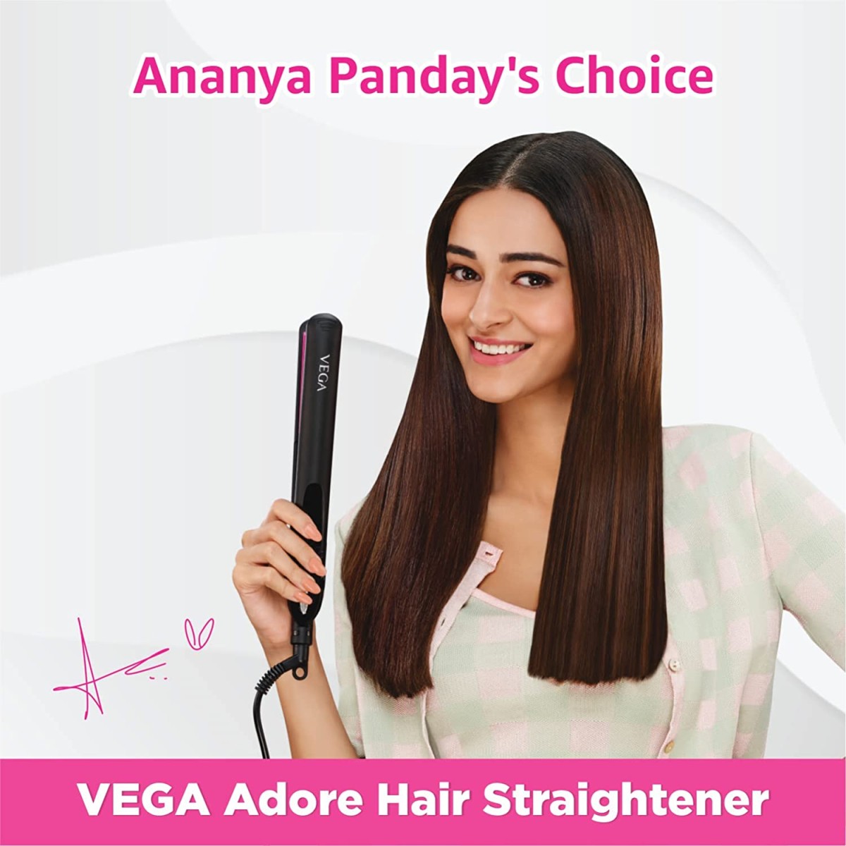 VEGA Adore Hair Straightener with Ceramic Coated Plates & Quick Heat-Up (VHSH-18), Color May Vary, (Made In India)