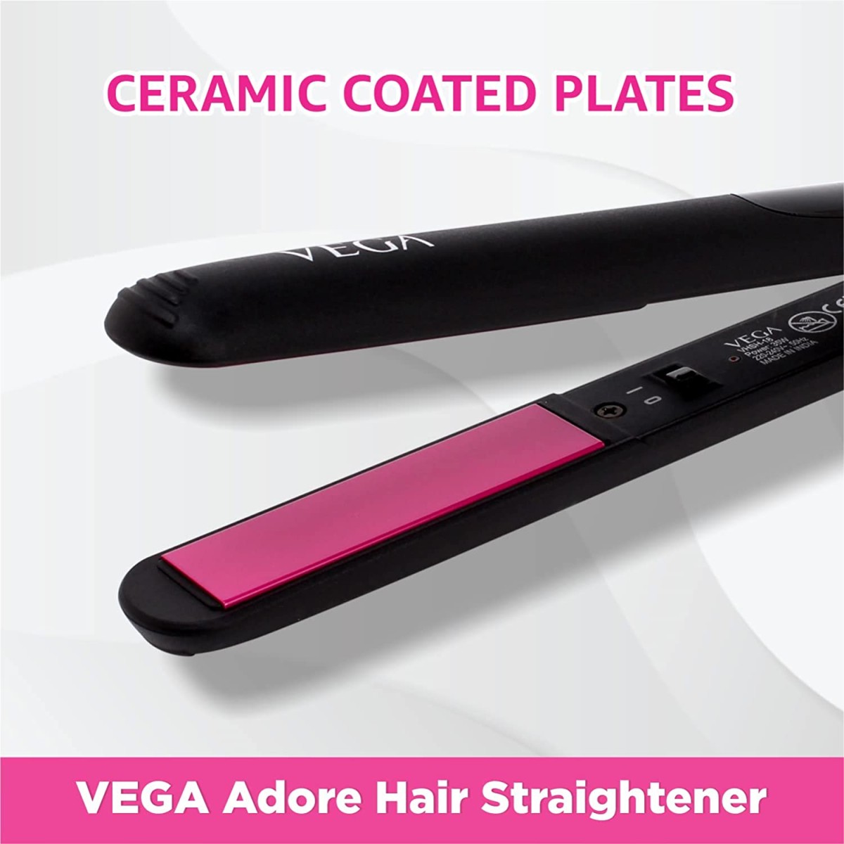 VEGA Adore Hair Straightener with Ceramic Coated Plates & Quick Heat-Up (VHSH-18), Color May Vary, (Made In India)