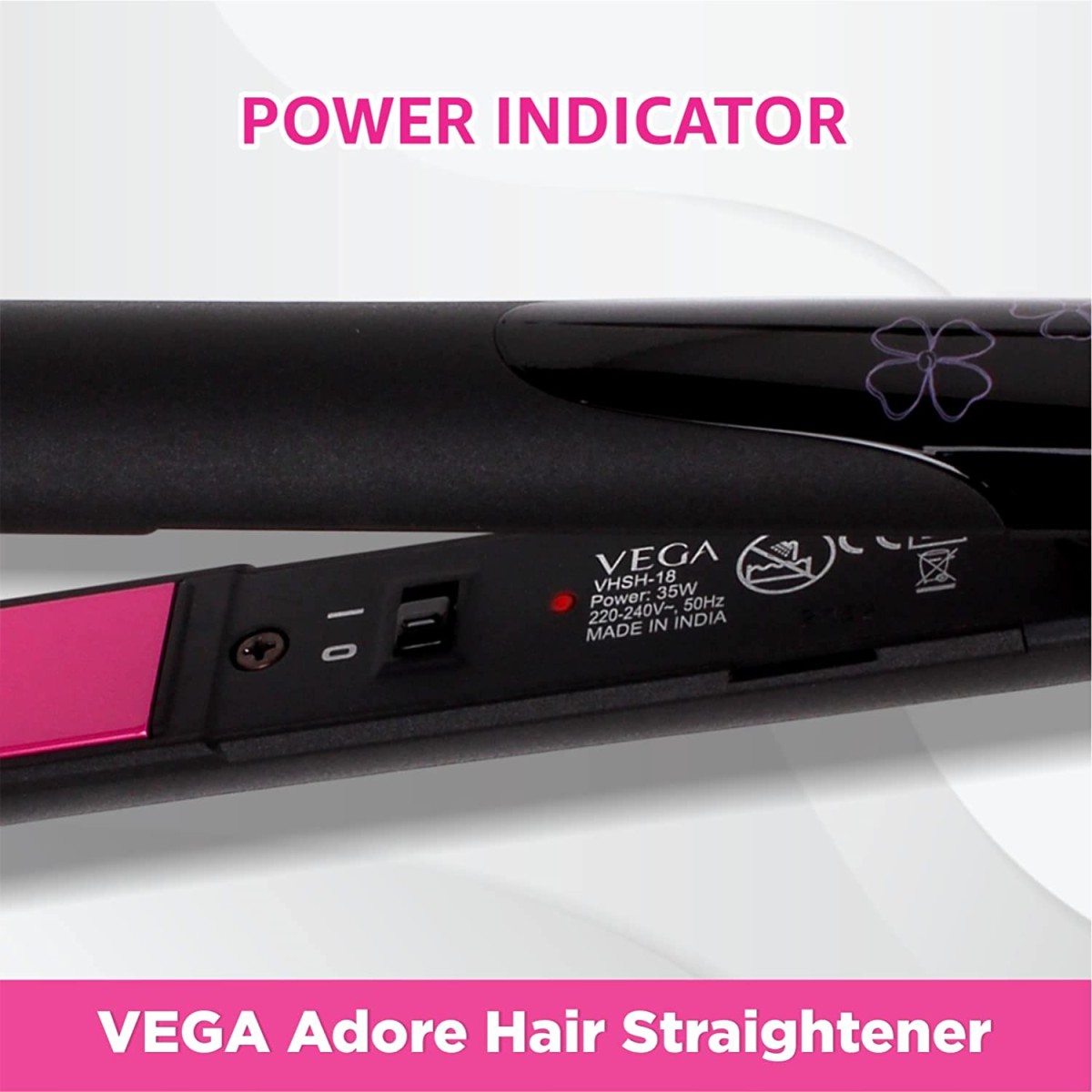VEGA Adore Hair Straightener with Ceramic Coated Plates & Quick Heat-Up (VHSH-18), Color May Vary, (Made In India)