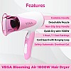 VEGA Blooming Air Foldable 1000 Watts Hair Dryer With Heat  and Cool Setting And Detachable Nozzle pink