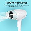 VEGA Insta Look 1400 Watts Foldable Hair Dryer with Cool Shot Button & 3 Heat/Speed Settings (VHDH-23)White + Blue