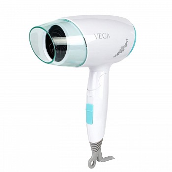 VEGA Insta Look 1400 Watts Foldable Hair Dryer with Cool Shot Button & 3 Heat/Speed Settings (VHDH-23)White + Blue