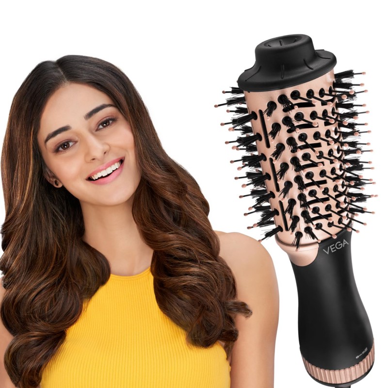 VEGA Litstyle L3 Volumizer Hair Dryer Brush With 3 Heat/2 Speed Settings, Tourmaline Ceramic Coated Barrel, All In 1 Compact Hot Air Blow Dryer Brush For Women, (VHSD-03), (500Watt, Black Gold)