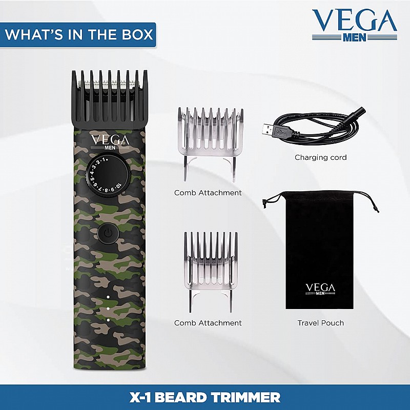 VEGA Men X1 Beard Trimmer For Men With Quick Charge, 90 Mins Run-time, Waterproof, For Cord & Cordless Use And 40 Length Settings, (VHTH-16)