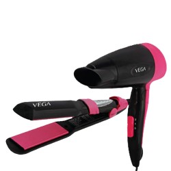 VEGA Miss Perfect Styling Set - Hair Dryer And Straightener Combo (VHSS-01), Black