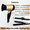 VEGA Miss Versatile Styling Set Straightener, Curler & Dryer Gift Combo (VHSS-03), Black