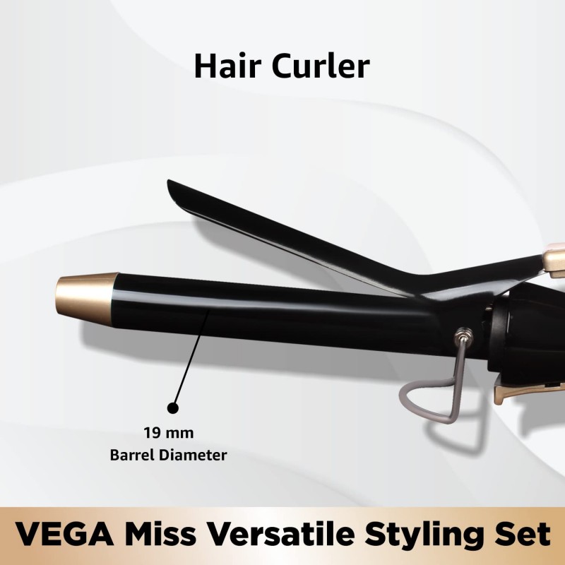 VEGA Miss Versatile Styling Set Straightener, Curler & Dryer Gift Combo (VHSS-03), Black