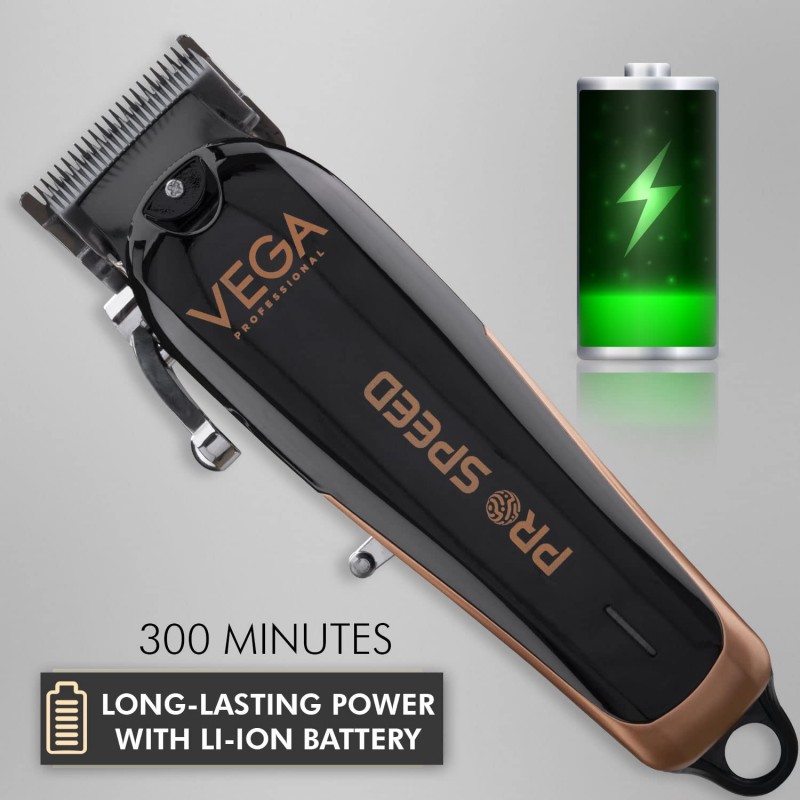 VEGA PROFESSIONAL Men Pro Battery Powered Speed Professional Hair Clipper With 300 Mins Runtime & Japanese Stainless Steel Taper Blades, (Vpphc-07)