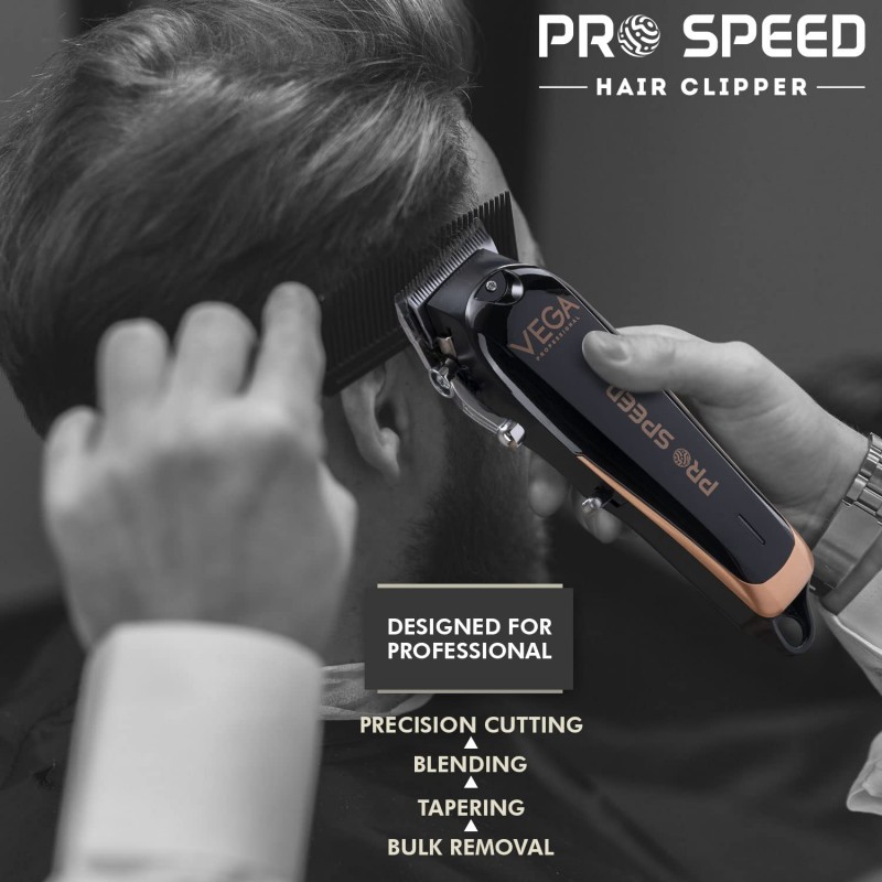 VEGA PROFESSIONAL Men Pro Battery Powered Speed Professional Hair Clipper With 300 Mins Runtime & Japanese Stainless Steel Taper Blades, (Vpphc-07)