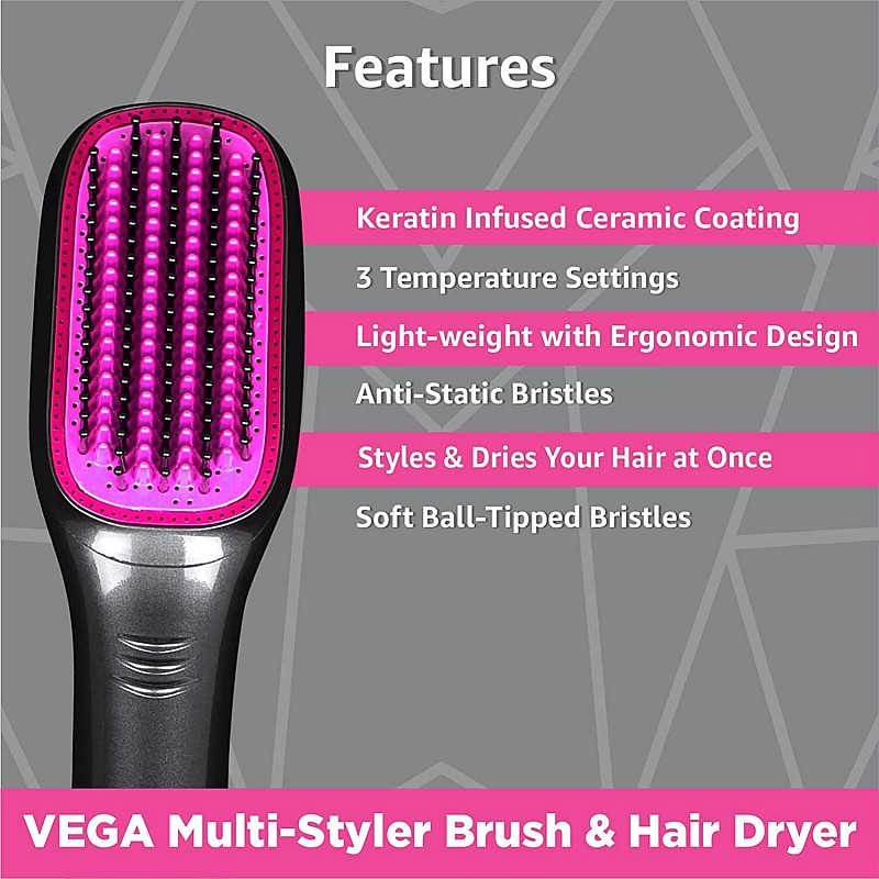 VEGA VHSD-01 2 In 1 Multi Hair Styler Brush & Dryer, 1200 Watts, Keratin Infused Coating & Anti-Static Bristles