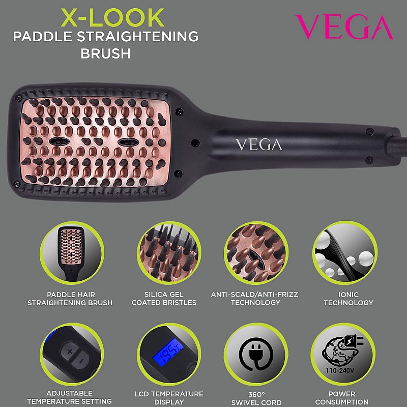 VEGA X-Look Hair Straightening Brush With Ionic & Anti-Sclad Technology & Adjustable Temperature (VHSB-02)