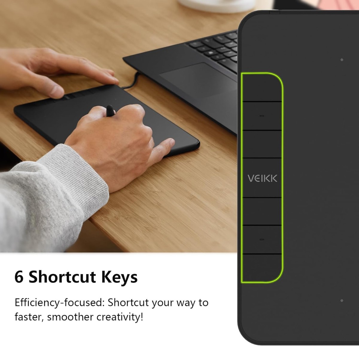 VEIKK VK640 Drawing Tablet 6x4 inch Portable Pen Tablet with 8192 Levels Battery-Free Stylus Graphic Tablet