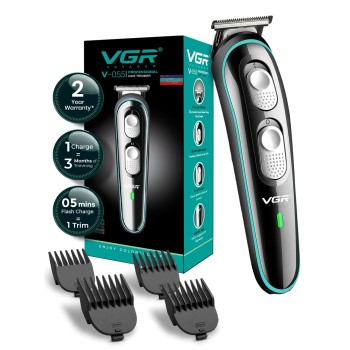 VGR V-055 Professional Hair Trimmer for Men | 4 Guide Combs, Corded & Cordless, Adjustable Blade | Beard & Hair Grooming | USB Charging with 120 Min Runtime - Black