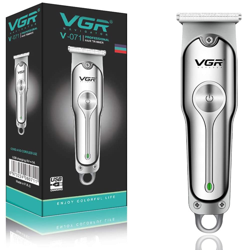 VGR V-071 Cordless Professional Hair Clipper Runtime: 120 Min Trimmer For Men With 3 Guide Combs (Silver) Standard,Battery Powered, 1 Count