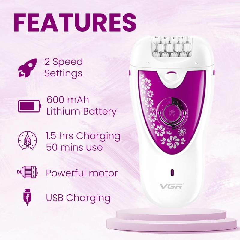 VGR V-722 Professional 2 in 1 Cordless Epilator for Women, Runtime: 50 minutes (White, Pink) VGR V-722 Professional 2 in 1 Cordless Epilator for Women, Runtime: 50 minutes (White, Pink)