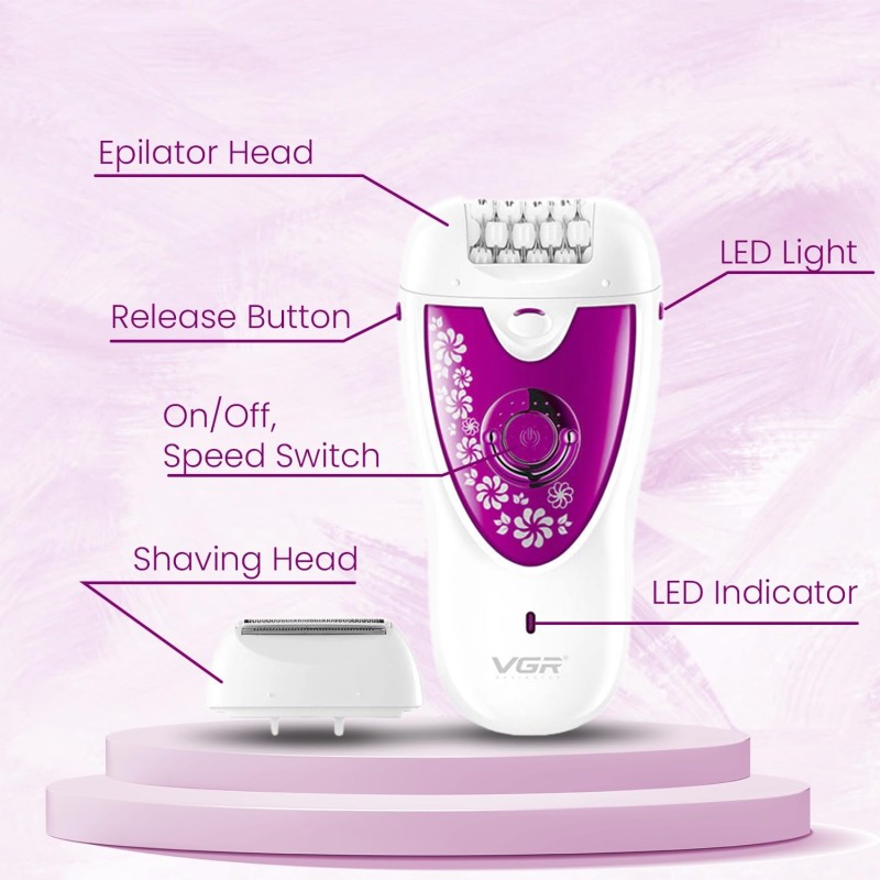 VGR V-722 Professional 2 in 1 Cordless Epilator for Women, Runtime: 50 minutes (White, Pink) VGR V-722 Professional 2 in 1 Cordless Epilator for Women, Runtime: 50 minutes (White, Pink)