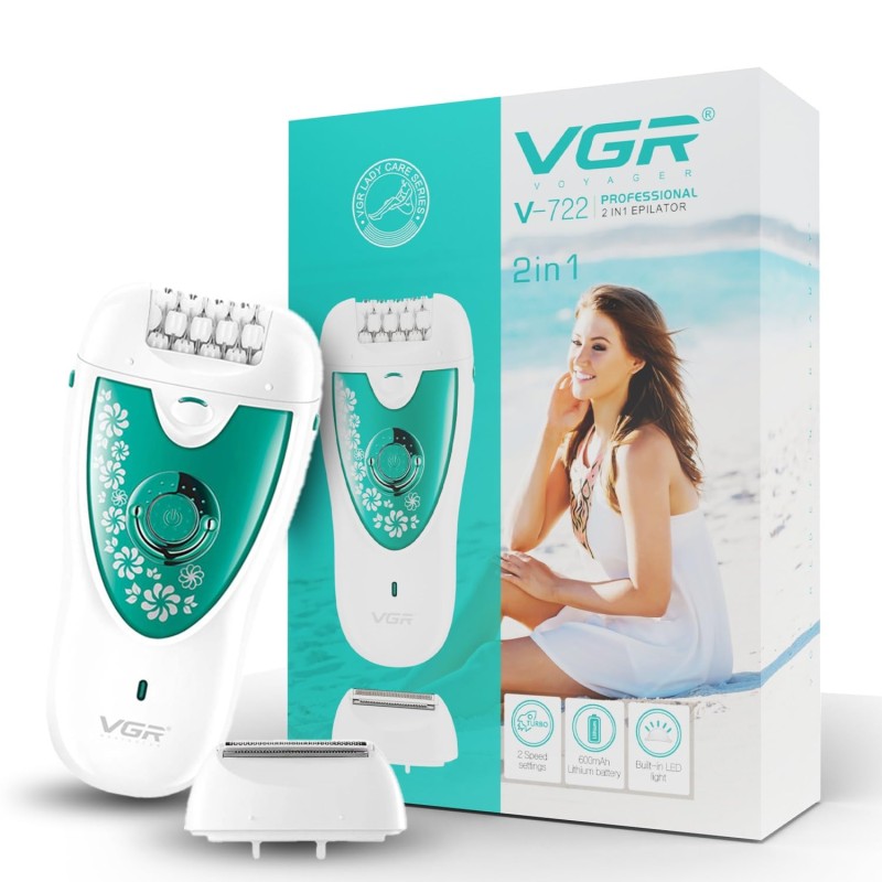VGR V-722 Professional 2 in 1 Cordless Epilator for Women, Runtime: 50 minutes (White, Pink) VGR V-722 Professional 2 in 1 Cordless Epilator for Women, Runtime: 50 minutes (White, Pink)