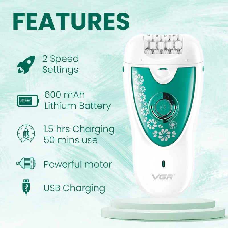 VGR V-722 Professional 2 in 1 Cordless Epilator for Women, Runtime: 50 minutes (White, Pink) VGR V-722 Professional 2 in 1 Cordless Epilator for Women, Runtime: 50 minutes (White, Pink)