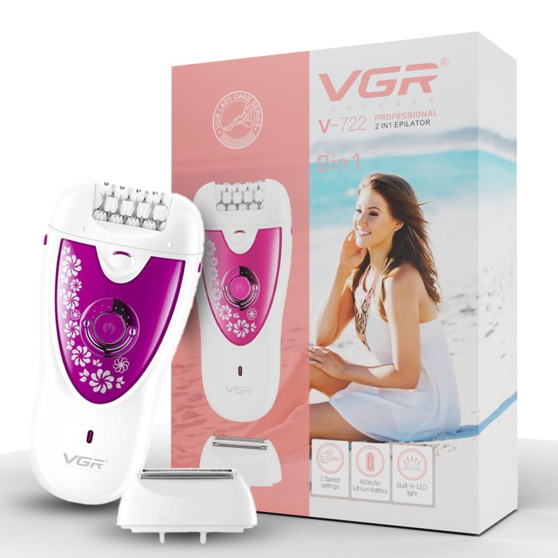 VGR V-722 Professional 2 in 1 Cordless Epilator for Women, Runtime: 50 minutes (White, Pink) VGR V-722 Professional 2 in 1 Cordless Epilator for Women, Runtime: 50 minutes (White, Pink)