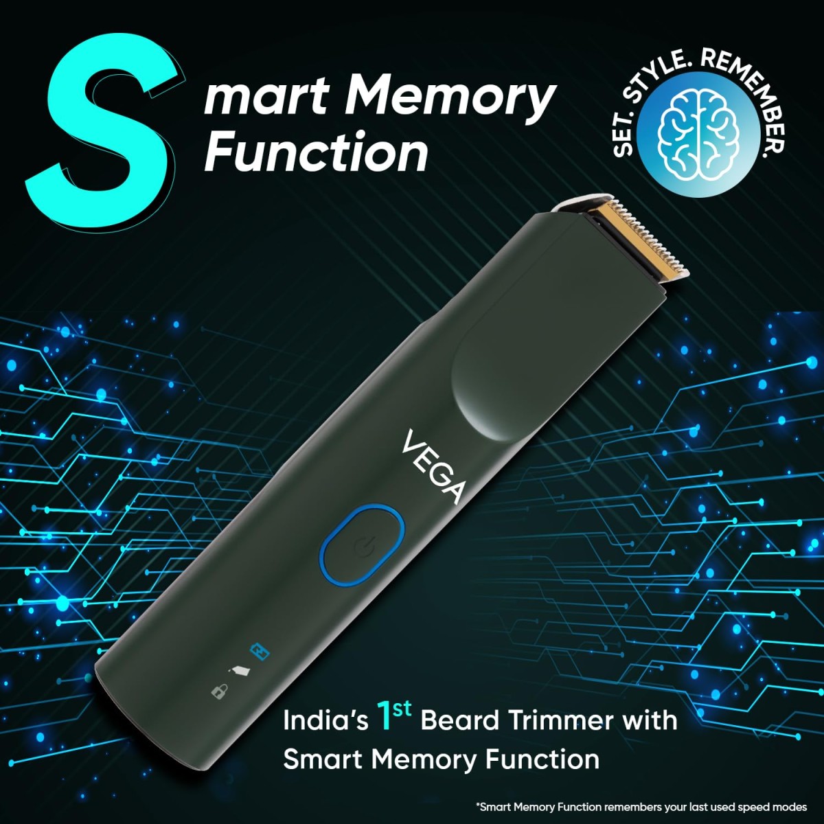 Vega Battery Powered SmartOne S3 Beard Trimmer for Men with Titanium Blade, 160 mins Runtime, IPX7 Waterproof & 40 Length Settings, Travel Lock, Travel Friendly, Green, (VHTH-36