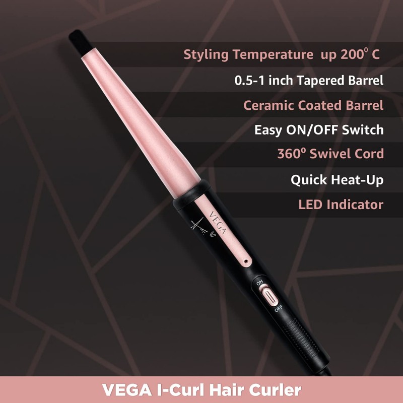 Vega I-Curl Hair Curler, VHCH-05 (Ananya Panday Signature Collection) Black