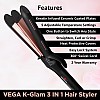 Vega K Glam Advanced 3 In 1 Hair Styler with Adjustable Temperature & Heat Protection Covers- Hair Straightener, Curler & Crimper, VHSCC-04