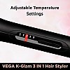 Vega K Glam Advanced 3 In 1 Hair Styler with Adjustable Temperature & Heat Protection Covers- Hair Straightener, Curler & Crimper, VHSCC-04