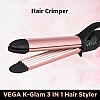 Vega K Glam Advanced 3 In 1 Hair Styler with Adjustable Temperature & Heat Protection Covers- Hair Straightener, Curler & Crimper, VHSCC-04