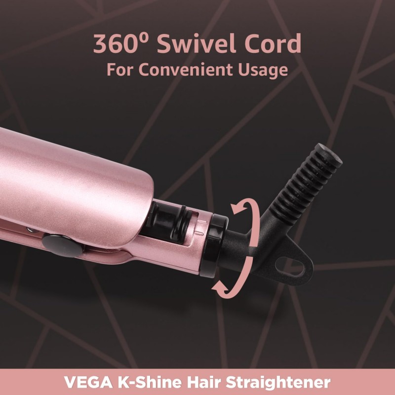 Vega K Shine Hair Straightener for Women with Keratin infused Plates for Minimise Hair Damage, Heat upto 200°C, Power Indicator Light, Rose Gold, (VHSH-28)