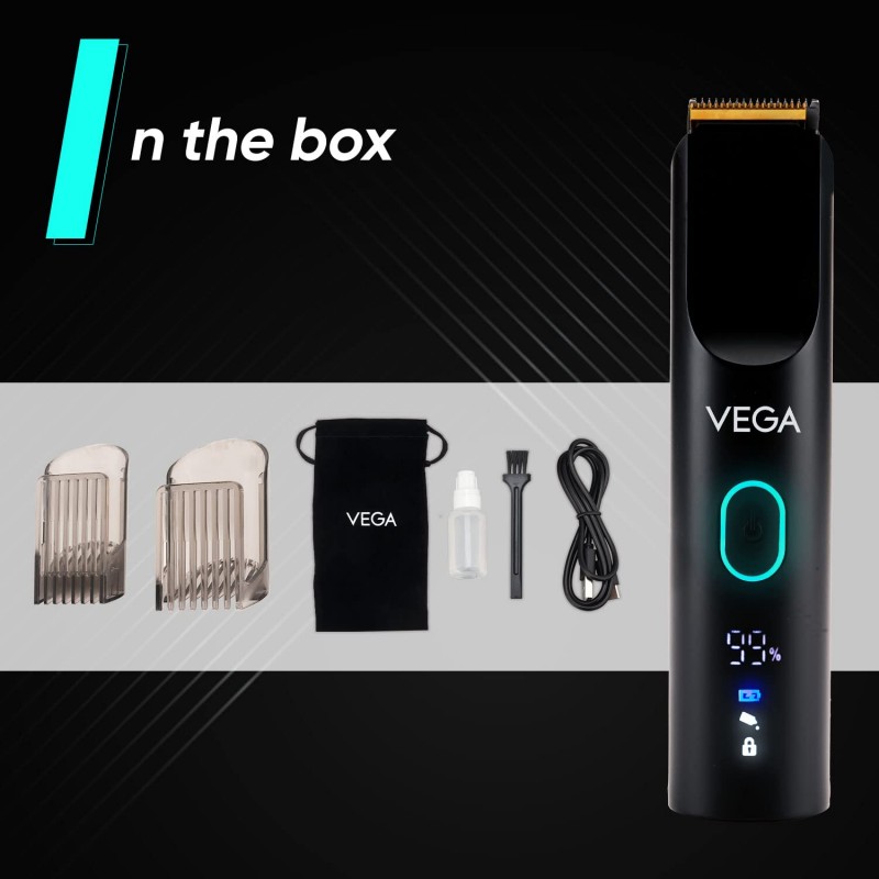 Vega SmartOne S1 Beard Trimmer for Men with Titanium Blade, Digital Display, 120 mins Runtime, IPX7 Waterproof & 40 Length Settings, 3 Unique Speed Mode Black (VHTH-30)