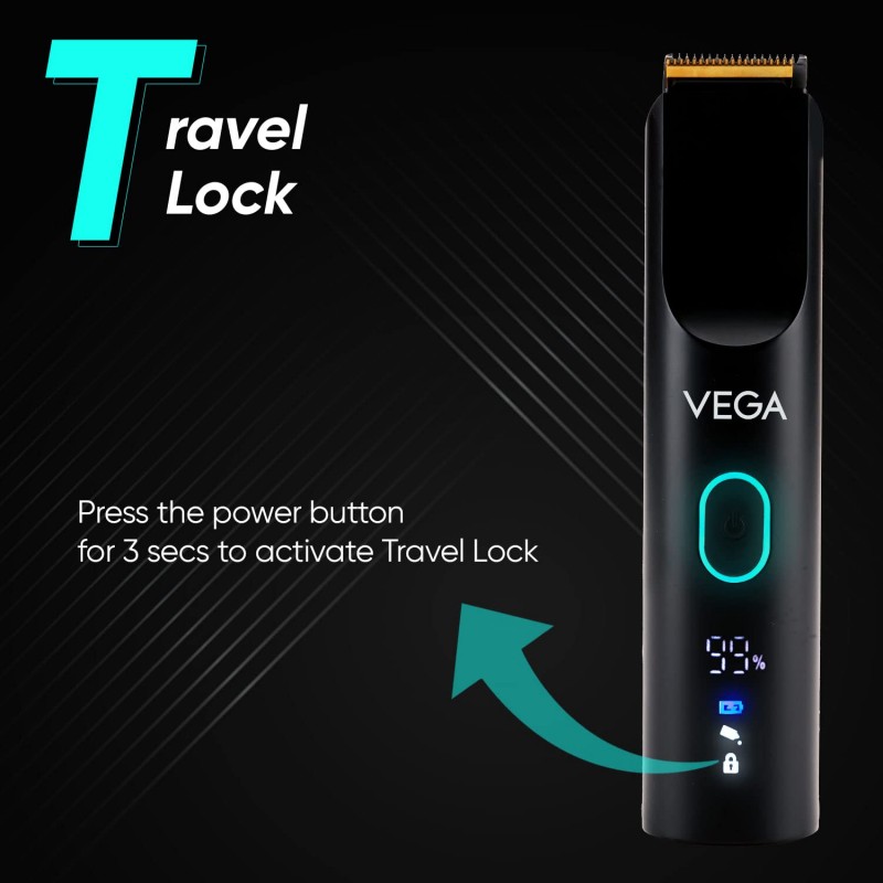 Vega SmartOne S1 Beard Trimmer for Men with Titanium Blade, Digital Display, 120 mins Runtime, IPX7 Waterproof & 40 Length Settings, 3 Unique Speed Mode Black (VHTH-30)