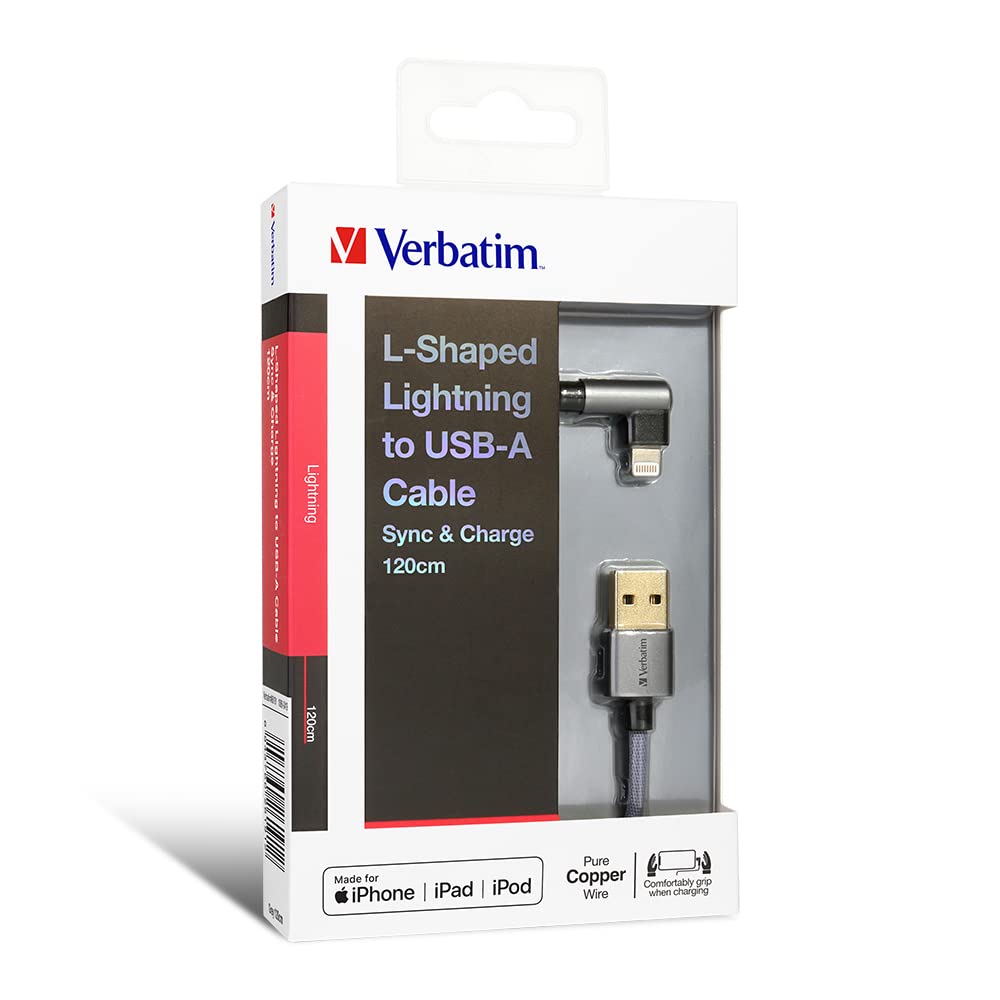 Verbatim Lightning Cable L-Shaped 120cm Grey; 42.2 Inch
