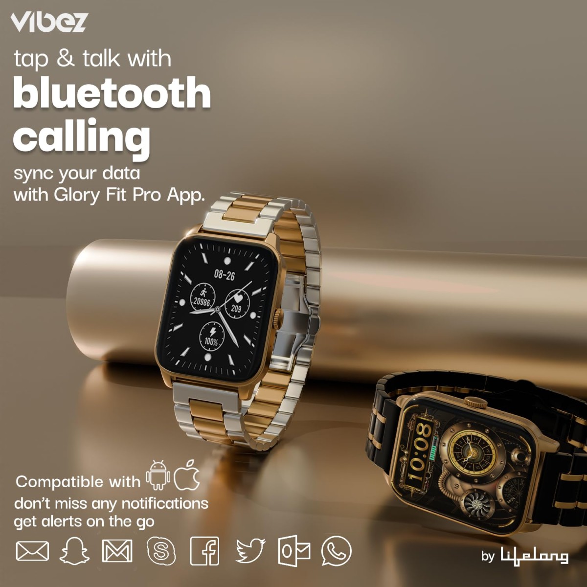 Vibez Imperial Luxury Smartwatch for Women & Men - Stainless Steel Strap, 1.83" Display, High Resolution