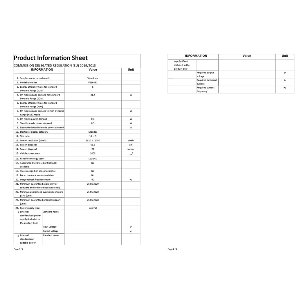 ViewSonic Mainstream Monitor VA2718-SH 68.6 cm (27") Full HD (1080), 300 Nits, SuperClear IPS Panel