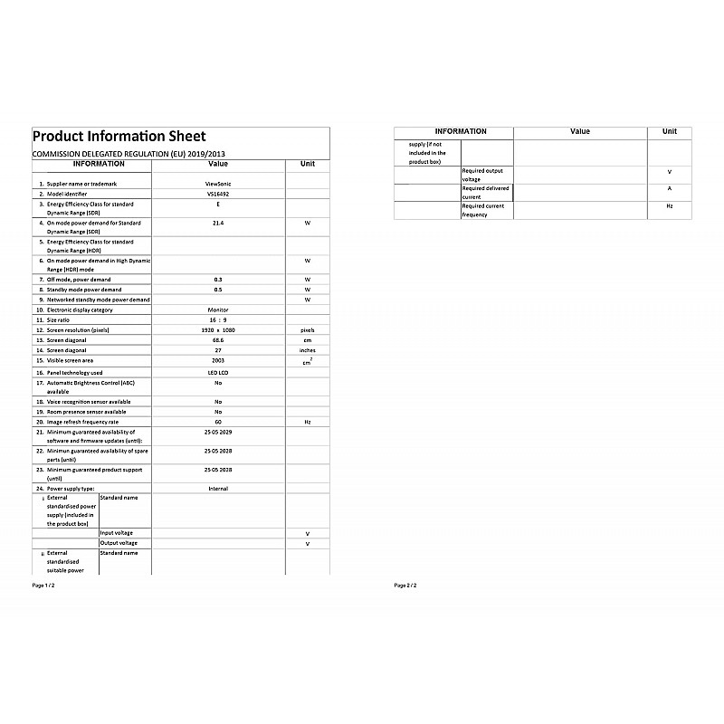 ViewSonic Mainstream Monitor VA2718-SH 68.6 cm (27") Full HD (1080), 300 Nits, SuperClear IPS Panel