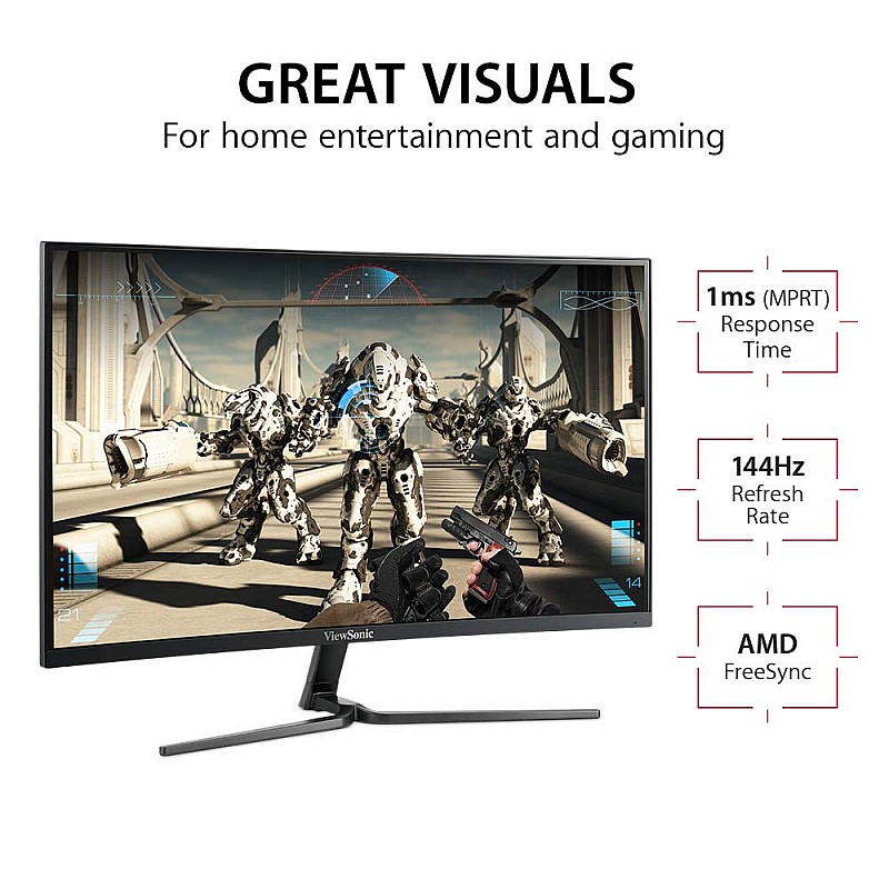 ViewSonic VX2458-C-MHD 60.96 cm 24 Inch Full HD LED 1080p 1ms Curved Gaming Monitor HDMI-DP 