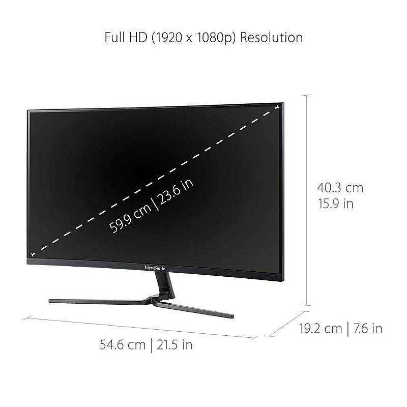 ViewSonic VX2458-C-MHD 60.96 cm 24 Inch Full HD LED 1080p 1ms Curved Gaming Monitor HDMI-DP 