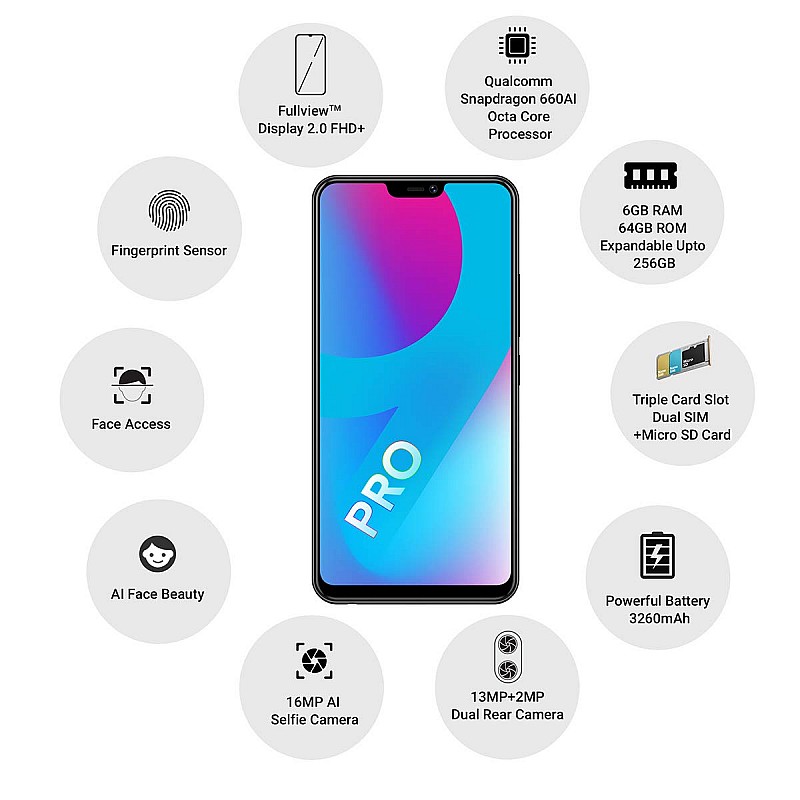 Vivo V9Pro Black 6GB RAM Snapdragon 64GB Storage Refurbished