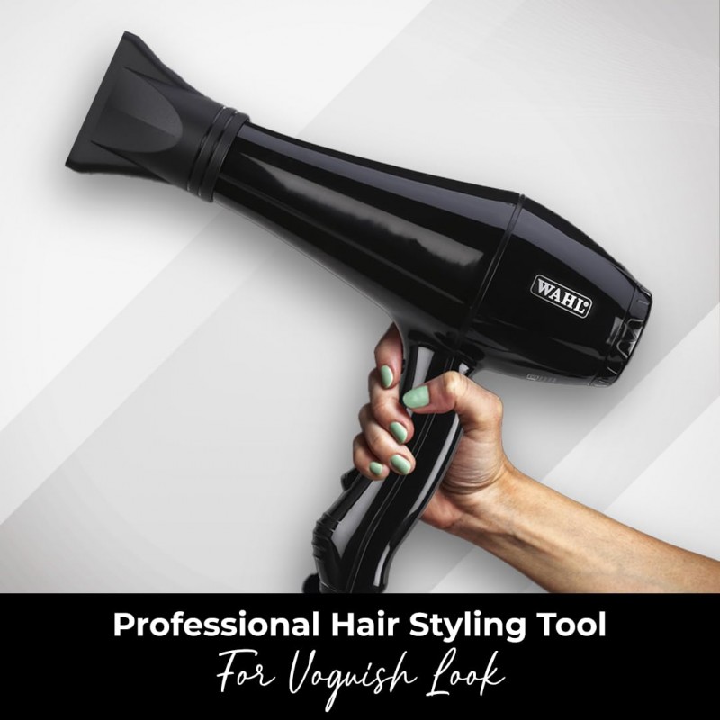 WAHL 5439-024 Super Dry Professional 2000 Watts Ionic Hair Dryer with Tourmaline Technology; 3 Heat Settings & 2 Speed Settings & Cool Shot Button; Black