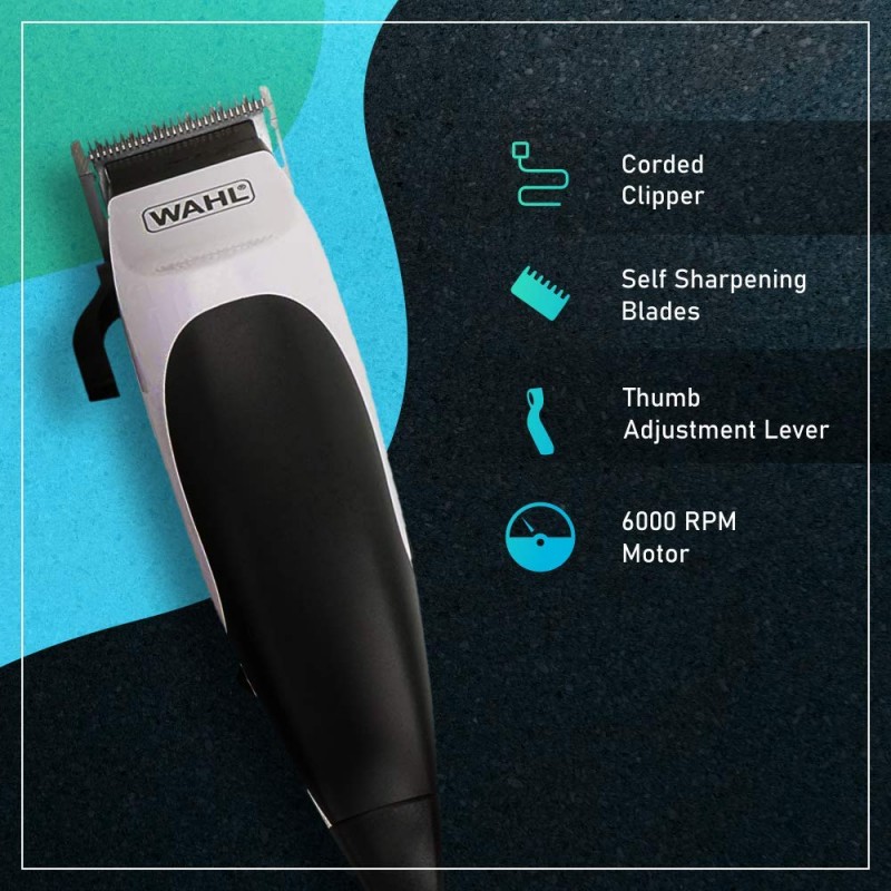 WAHL Home Cut Black Edition Hair Clipper Complete Hair Cutting Clipper with Thumb Adjustable Taper & Travel Pouch, Powerful Electromagnetic Motor with 14,400 strokes per min, Self-Sharpening Carbon Steel Blades, 10 Cutting