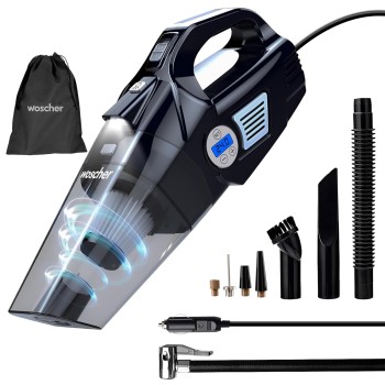 WOSCHER Woscherr 578D Car Vacuum Cleaner 2in1 & Tyre Inflator for Car and Bike 150 PSI |120 Watt Car Vaccine Cleaner High Power 5500PA Handheld|LED Light| Auto Shut Off| Wet/Dry