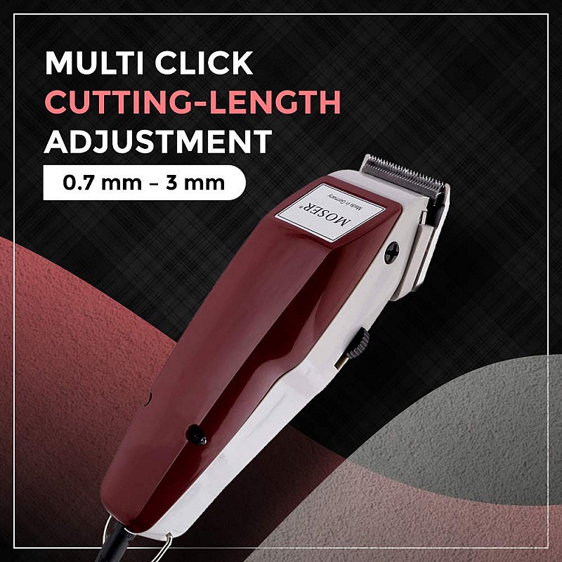 Wahl 01400-0016 Corded Steel Moser Classic Professional Hair Clipper; 0.7-3 mm; Stainless steel Star Blades for precision cutting; Red