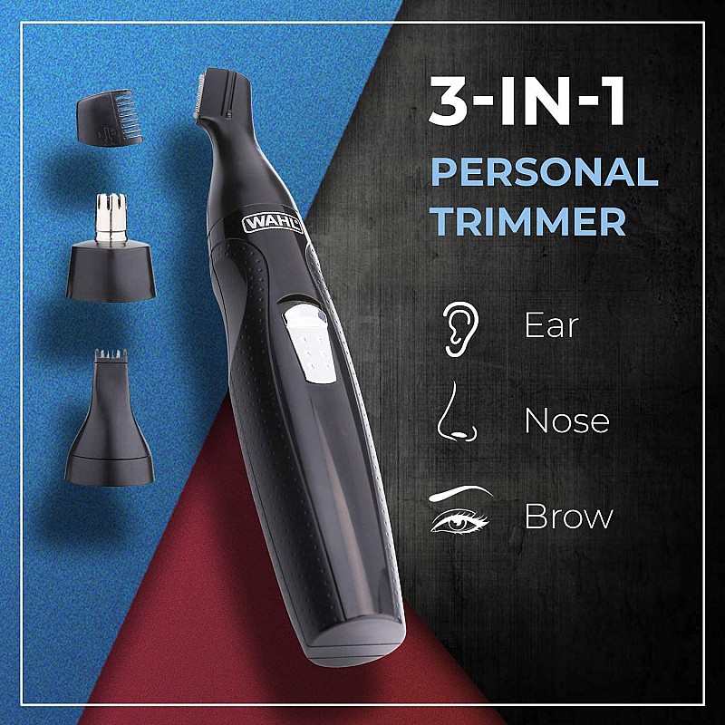 Wahl 5608-524 Cordless Mini Groomsman Grooming 3 in 1 Trimmer; 3 Taatchments: Nose Trimmer Black