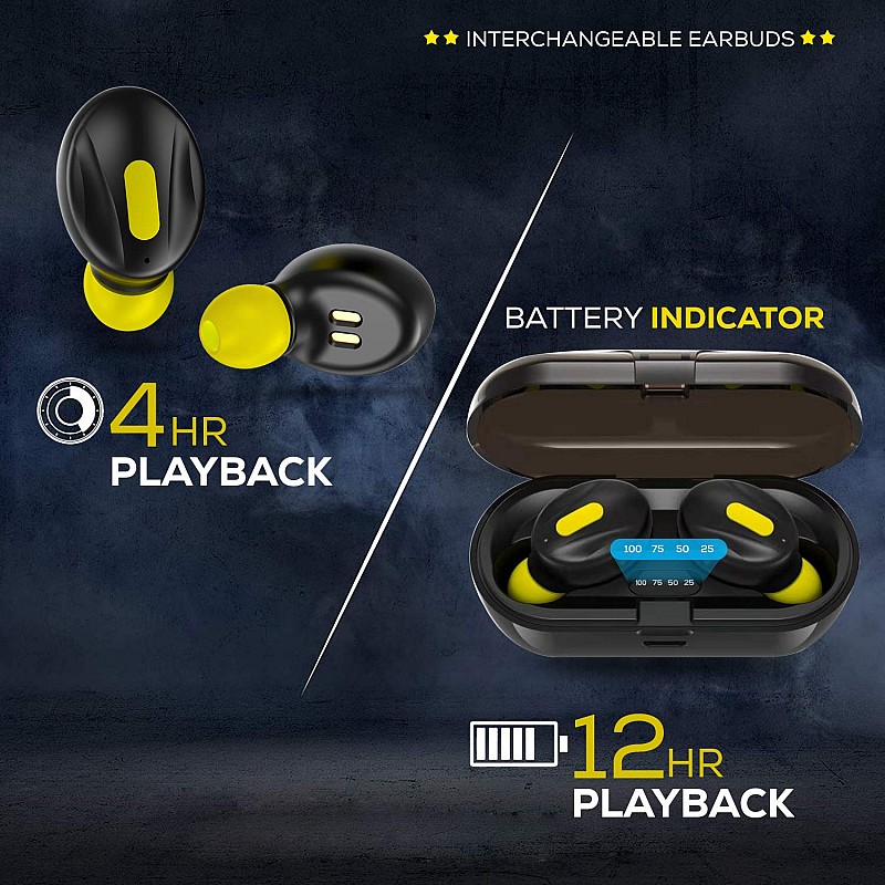 WeCool Moonwalk Mini Earbuds with Magnetic Charging Case with Digital Battery Indicator for Crisp Yellow