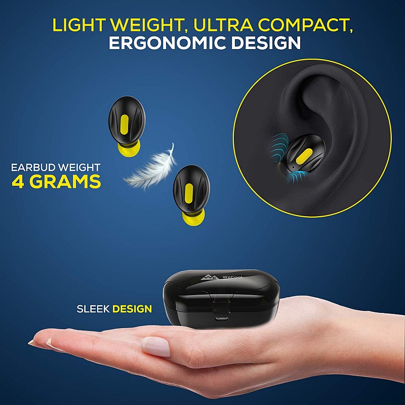 WeCool Moonwalk Mini Earbuds with Magnetic Charging Case with Digital Battery Indicator for Crisp Yellow