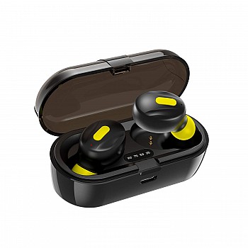 WeCool Moonwalk Mini Earbuds with Magnetic Charging Case with Digital Battery Indicator for Crisp Yellow